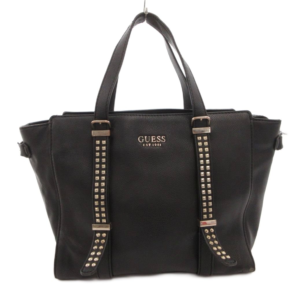 【中古】ゲス GUESS ハンドバッグ 手提げ レザーロゴ スタッズ 黒 ブラック /FF ■GY18 レディース 【ベクトル 古着】 260322