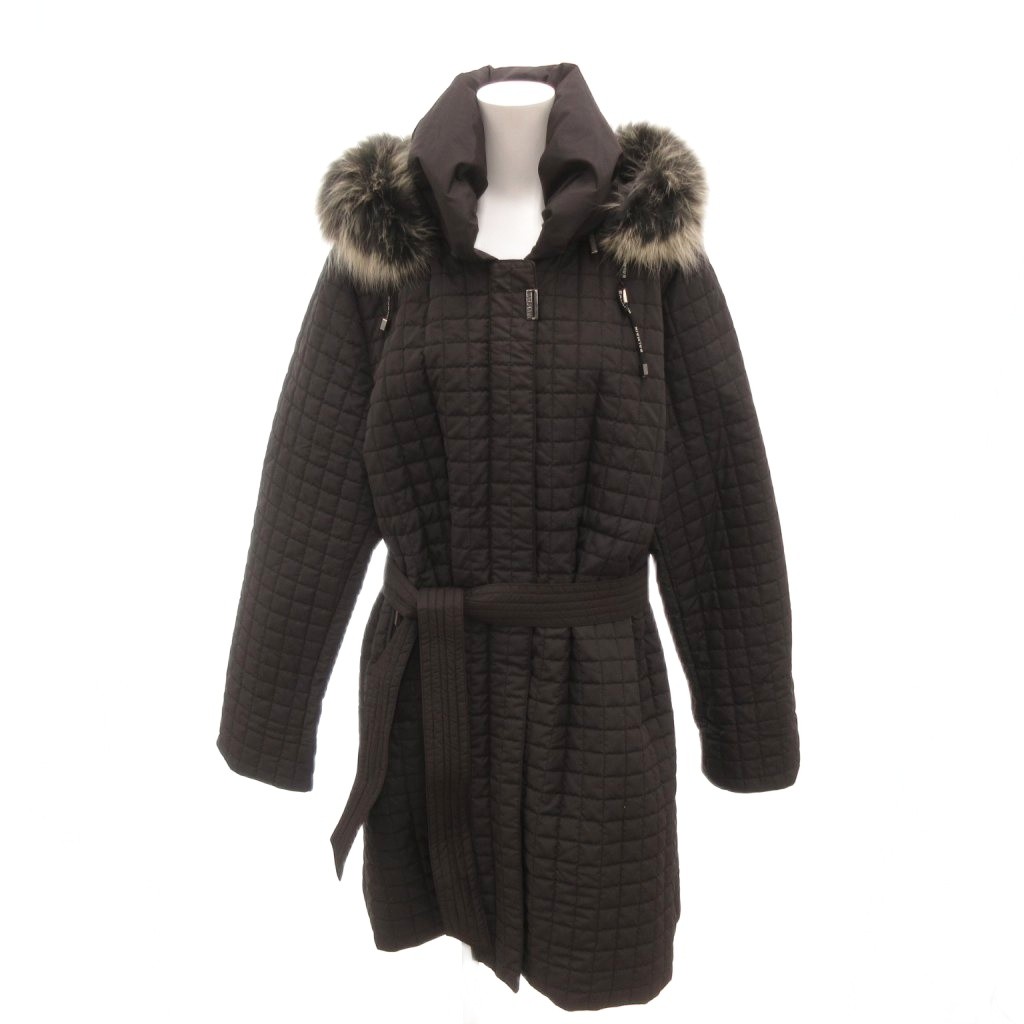 【中古】バルマン BALMAIN キルティングコート 中綿 ブルーフォックスファー ベルト付き M 黒 ブラック /YJ ■GY18 レディース 【ベクトル 古着】 260315|ブランド古着の買取販売ベクトル