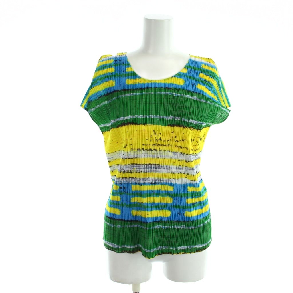 【中古】プリーツプリーズ PLEATS PLEASE カットソー フレンチスリーブ プリーツ 総柄 4 XL マルチカラー ■GY18 /MQ レディース 【ベクトル 古着】 260312