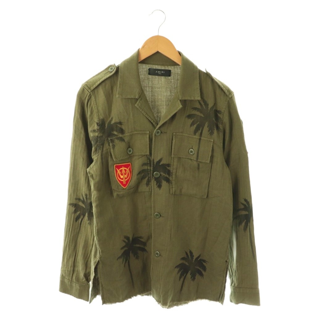 【中古】アミリ AMIRI ミリタリーシャツ 長袖 カシミヤ混 IT46 カーキ /ES ■GY18 メンズ 【ベクトル 古着】 260319