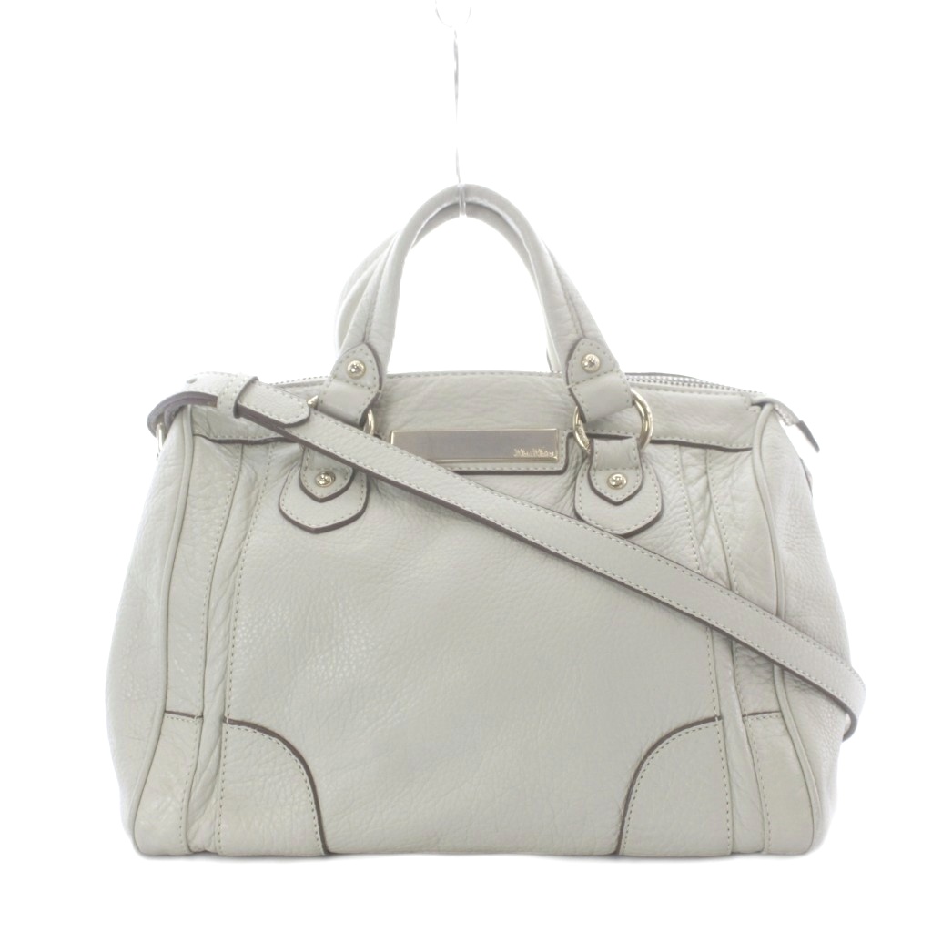 【中古】マックスマーラ MAX MARA ショルダーバッグ ハンドバッグ 2way レザー 本革 アイボリー トップハンドル ゴールド金具 切り替えデザイン ■GY18 /RI ■OS レディース 【ベクトル 古着】 260328