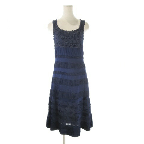 【中古】ダイアンフォンファステンバーグ DIANE von FURSTENBERG ワンピース 絹 シルク P 紺 ネイビー ノースリーブ クロシェ編み ストライプ柄 /CK48 ■GY99 レディース 【ベクトル 古着】 260323