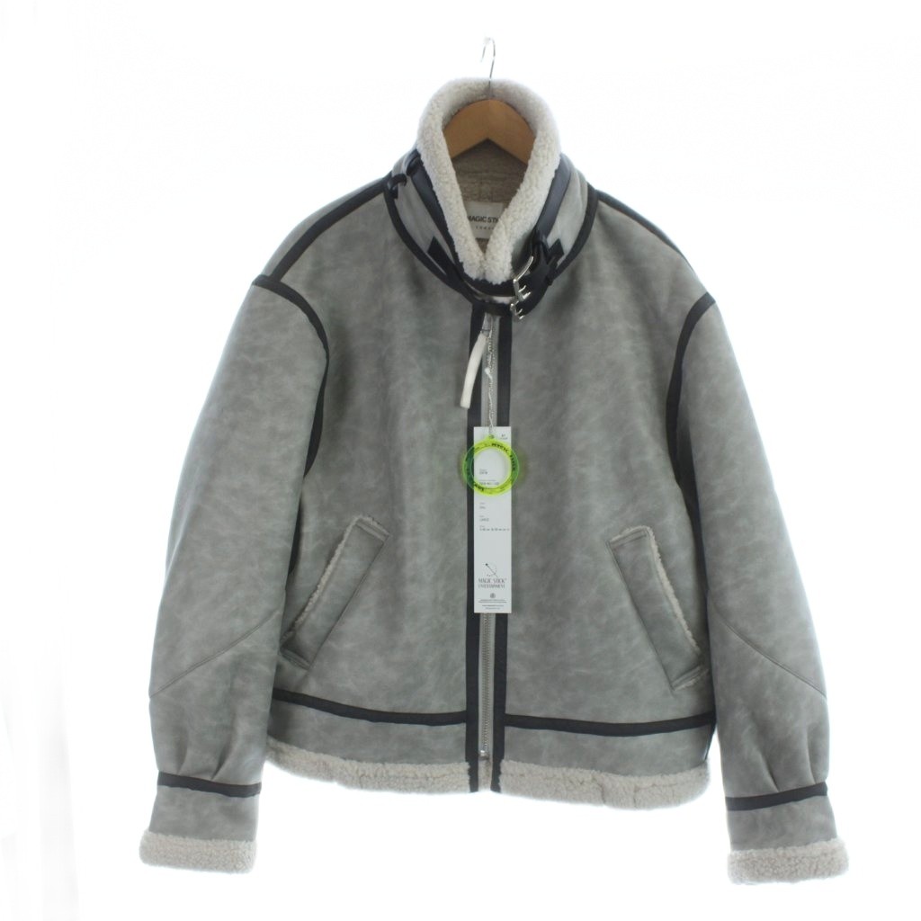 【中古】未使用品 マジックスティック MAGIC STICK 25FW-MS11-035 SOFT SHIELD TYPE B-3 JACKET レザージャケット 長袖 ジップアップ ベルト L グレー ■GY72 /MQ メンズ 【ベクトル 古着】 260319