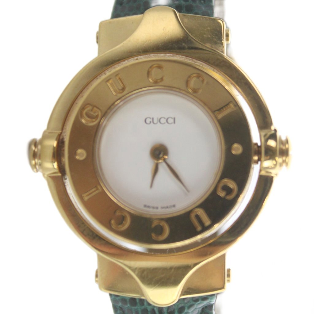 【中古】グッチ GUCCI ウオッチ 御覧になる 石英 折りかえし人間の顔 バングル なめし革三尺帯 ゴールド色 ■GY18 /MQ ■OH レディース 【ベクター 古着】 260322