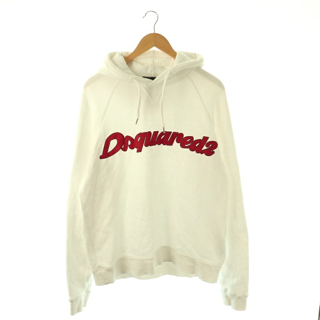【中古】ディースクエアード DSQUARED2 プルオーバーパーカー スウェット 長袖 ロゴ プリント XS 白 ホワイト /BB ■GY17 メンズ 【ベクトル 古着】 260323
