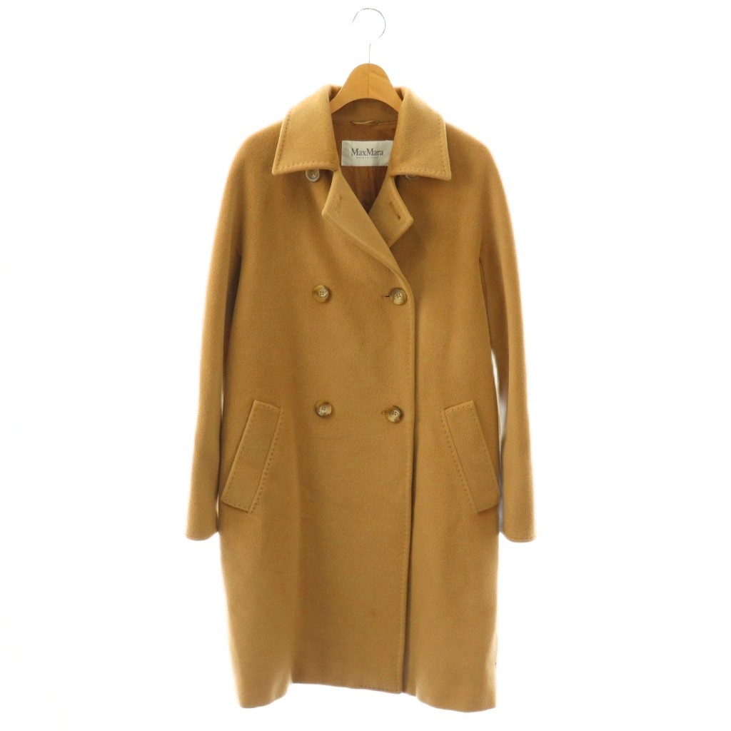【中古】マックスマーラ MAX MARA 白タグ ウール カシミヤ ダブル ロング コート アウター ベージュ 36 ■GY18 レディース 【ベクトル 古着】 260414