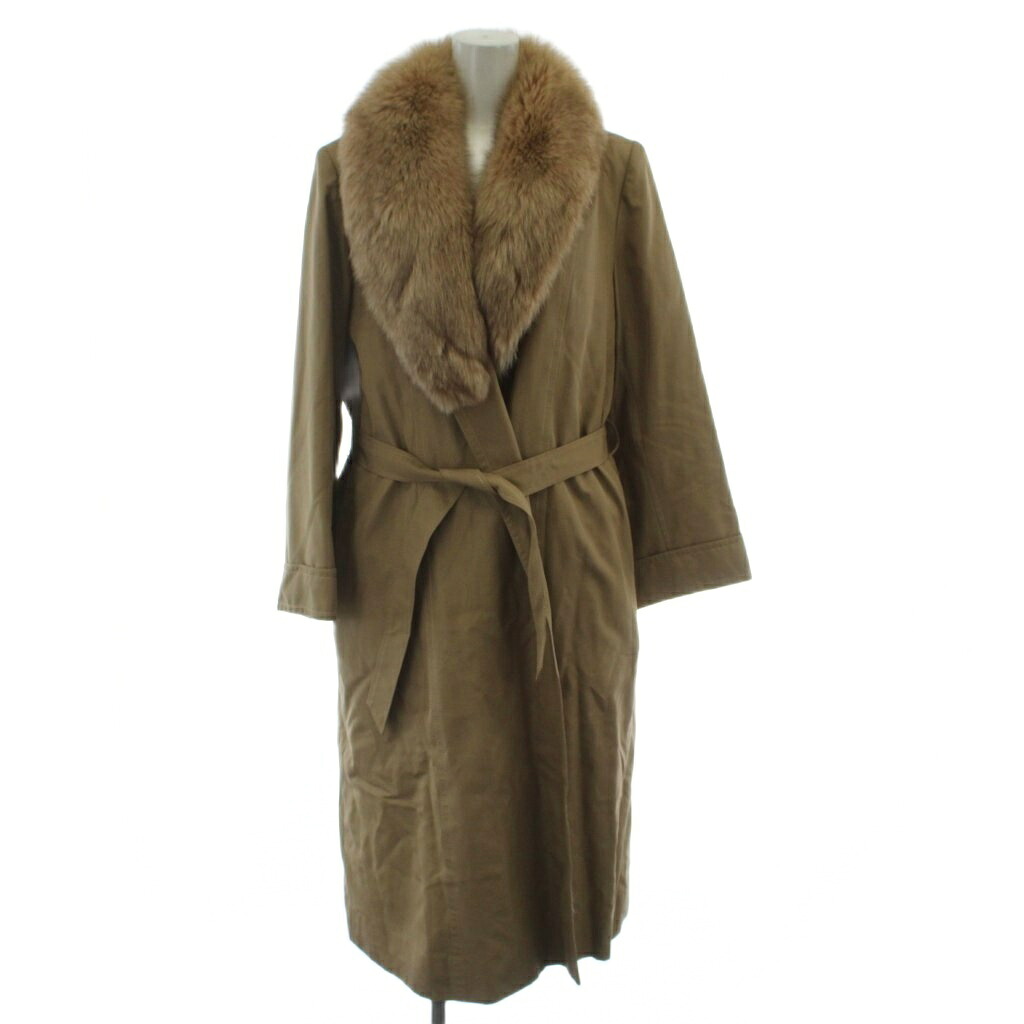 【中古】フィアンセス Fiancesse Kanebo Silk ロング コート 絹 シルク 13 ベージュ フォックスファー襟 ラムファー ベルト付き D-H1-9055 /GG ■GY35 レディース 【ベクトル 古着】 260401
