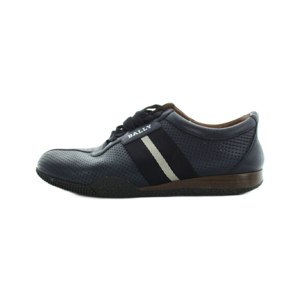 【中古】バリー BALLY 24AW CALF PERFORATED スニーカー シューズ 靴 レザー ストライプ 27cm 紺 ネイビー ■GY35 /MQ メンズ 【ベクトル 古着】 260323