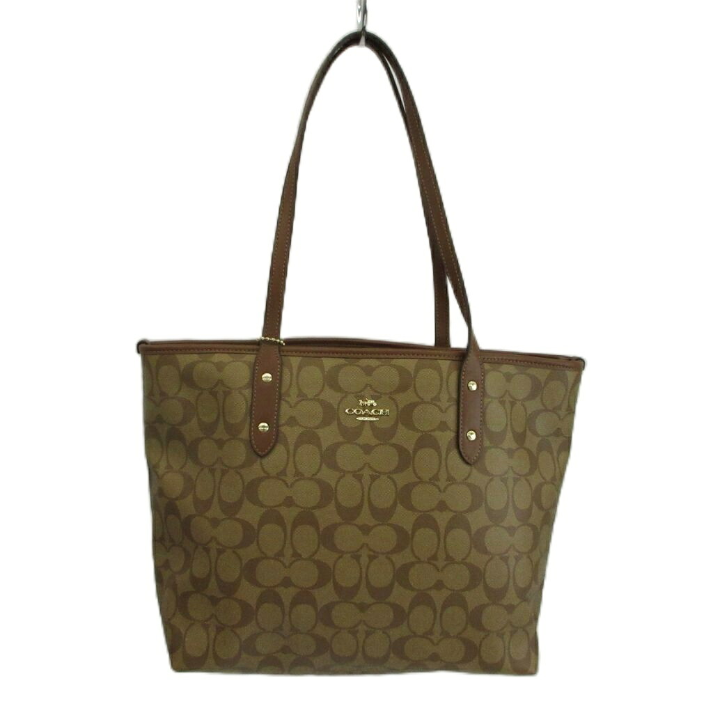 【中古】コーチ職 COACH トートバッグ 肩かけ PVC なめし革 書き判 ロゴタイプ ゴールド金具 赤銅色 赤銅色 F58292 /XZ ■GY18 レディース 【ベクター 古着】 260425