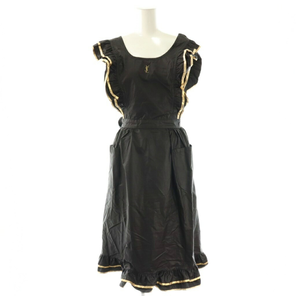 【中古】イヴサンローラン YVES SAINT LAURENT 前垂れ フラウンス ロゴタイプ 黒いこと ゴールド色 /DF ■GY18 レディース 【ベクター 古着】 260403 エプロン・三角巾-キッチン用品・食器・調理器具-エプロン