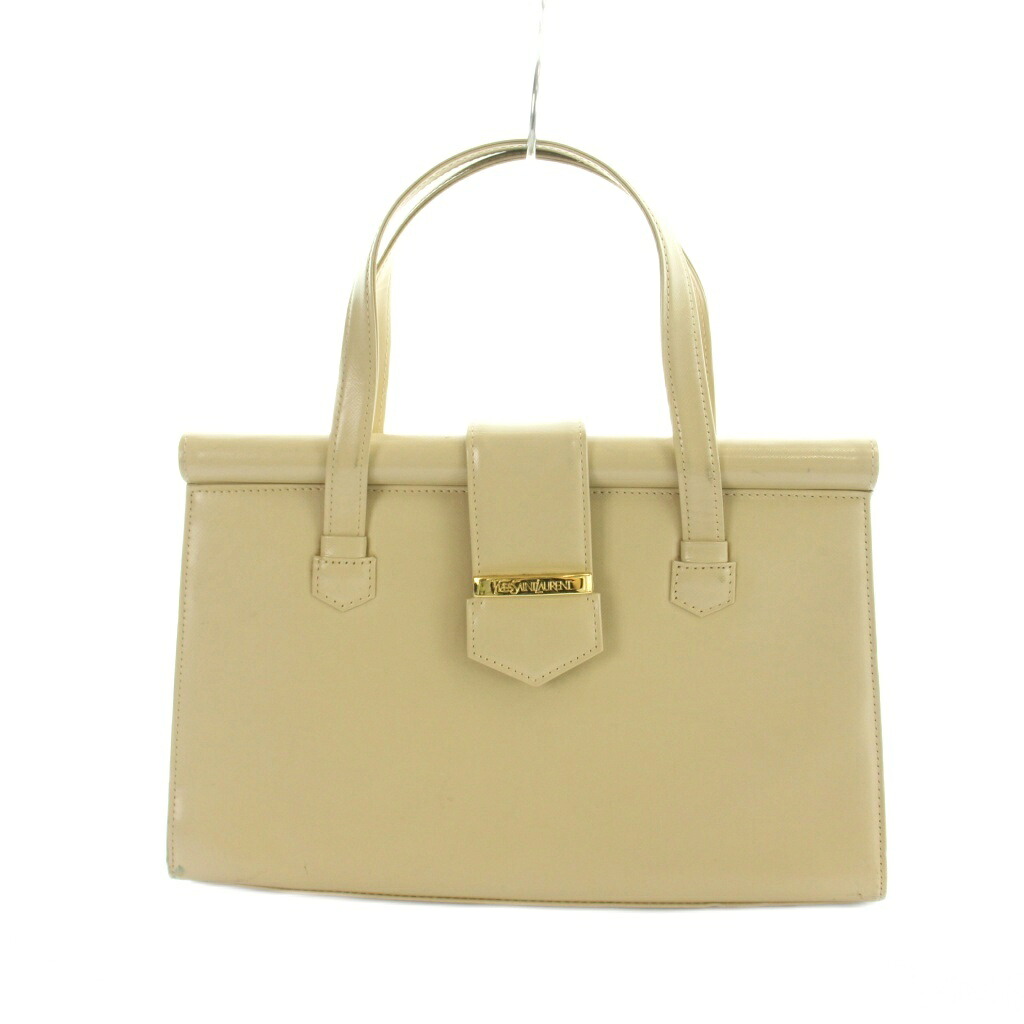 【中古】イヴサンローラン YVES SAINT LAURENT ヴィンテージ ハンドバッグ トート レザー ロゴプレート マグネット式 ベージュ ■GY18 /MQ レディース 【ベクトル 古着】 260328