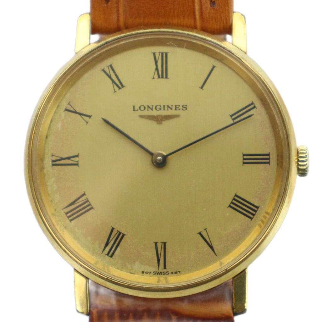 【中古】ロンジン LONGINES 847 4127 腕時計 ウォッチ 手巻き レザーベルト ローマン ゴールド色 ■GY11 /MQ メンズ 【ベクトル 古着】 260326