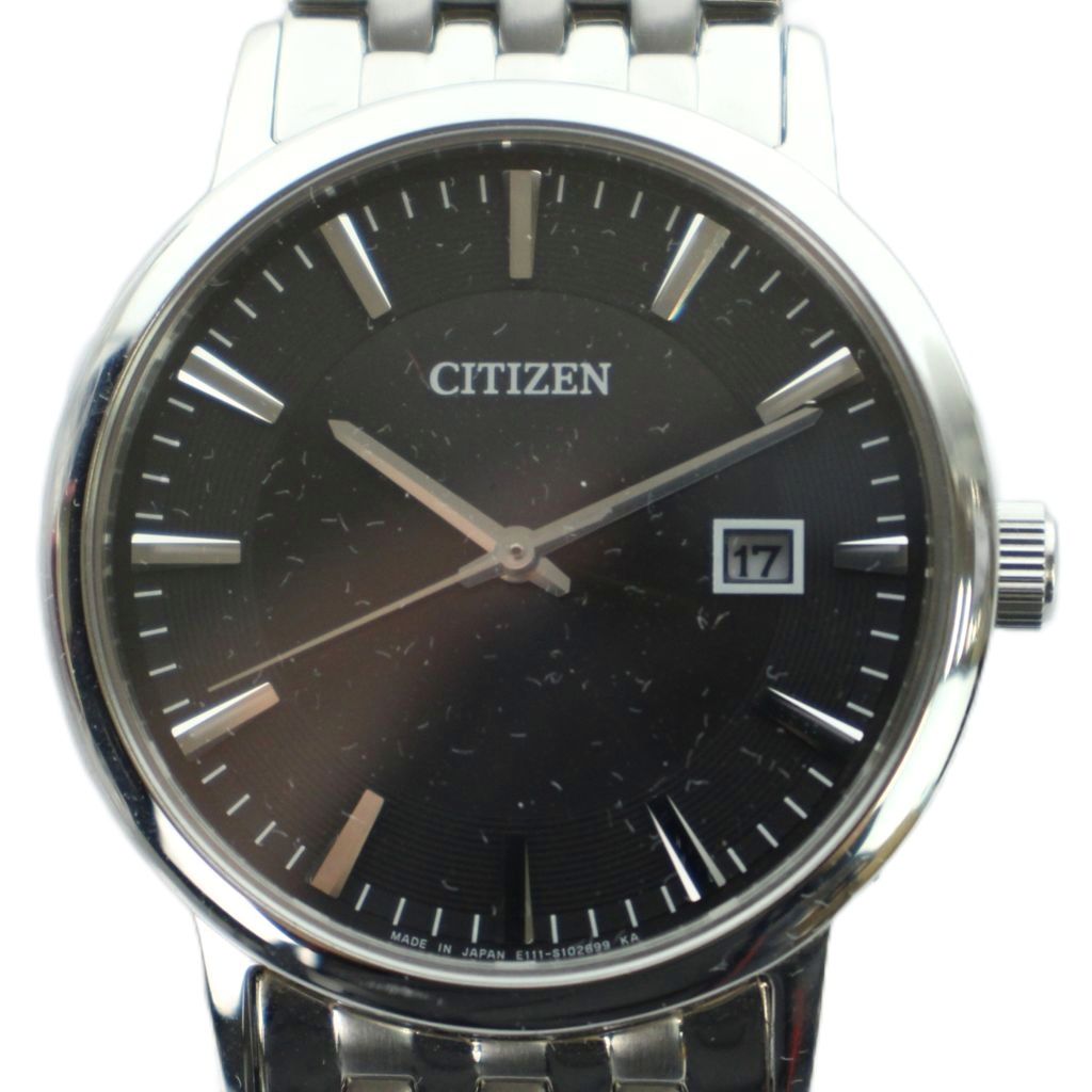 【中古】シチズン CITIZEN E111-S067901 腕時計 ウォッチ エコドライブ カレンダー付き デイト 黒文字盤 シルバー色 ■GY18 /MQ メンズ 【ベクトル 古着】 260326