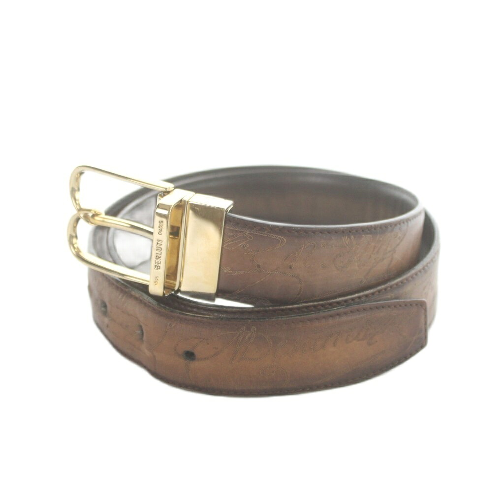 【中古】ベルルッティ Berluti Bボリュート カリグラフィ リバーシブル ベルト ゴールド金具 レザー ロゴ 茶 ブラウン ■GY11 /MQ メンズ 【ベクトル 古着】 260325｜ブランド古着の買取販売ベクトル