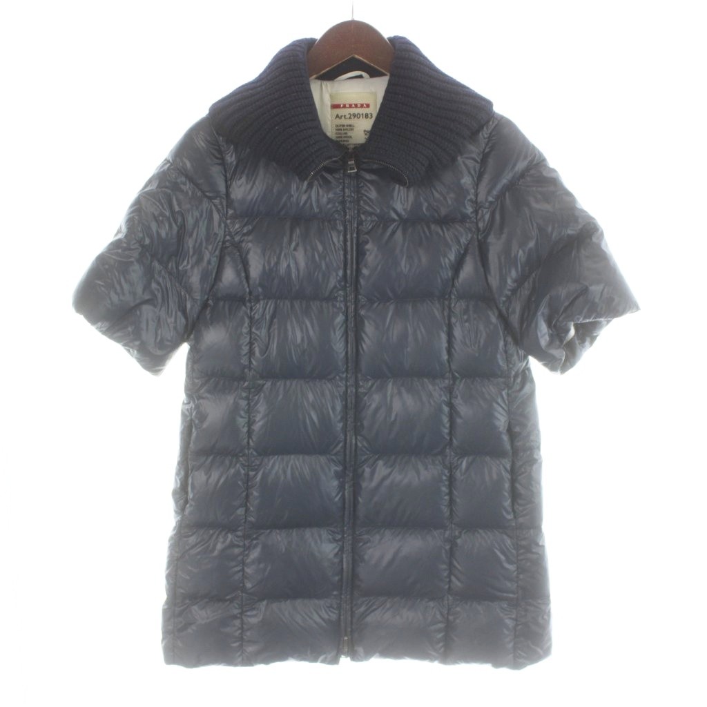 【中古】プラダスポーツ PRADA SPORT LINEA ROSSA 落ちこむ厚地の外套 半袖 編み物色合い うつり変わり 40 紺 米国海軍 acs1 2011 961 290183 /MW ■GY17 レディース 【ベクター 古着】 260401