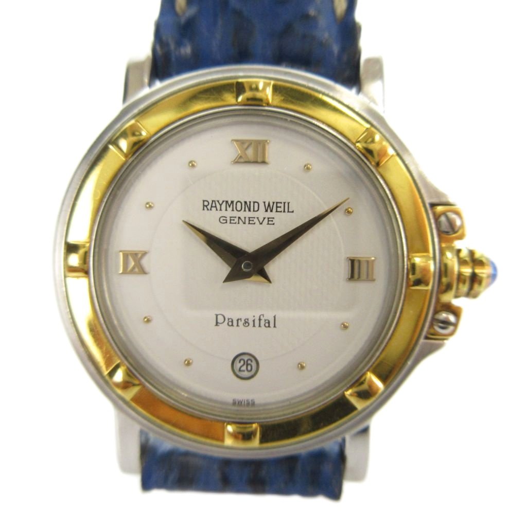 【中古】レイモンドウェイル Raymond Weil 9989 Parsifal パルシファル ウオッチ ご覧なさる 石英 なめし革三尺帯 暦付き添い人 デイト 白文字記号盤 ゴールド色合い 金色 ■GY18 /MQ レディース 【ベクター 古着】 260402