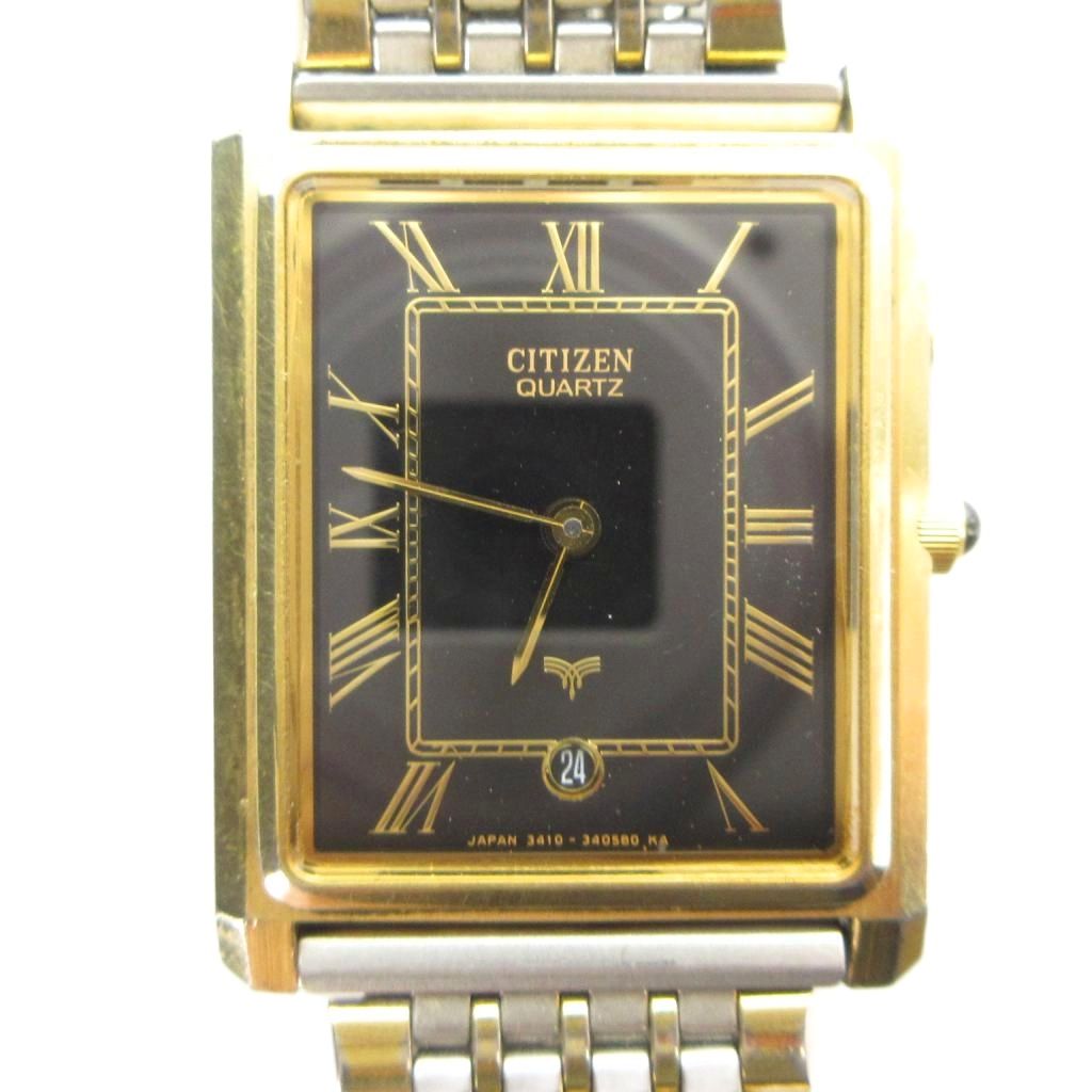 【中古】シチズン CITIZEN 3450-340302 alarm tank ウオッチ 御覧になる 石英 黒文字盤 人情本 暦付き添い人 ゴールド色 しろがね色色 ■GY18 /MQ メンズ 【ベクター 古着】 260425