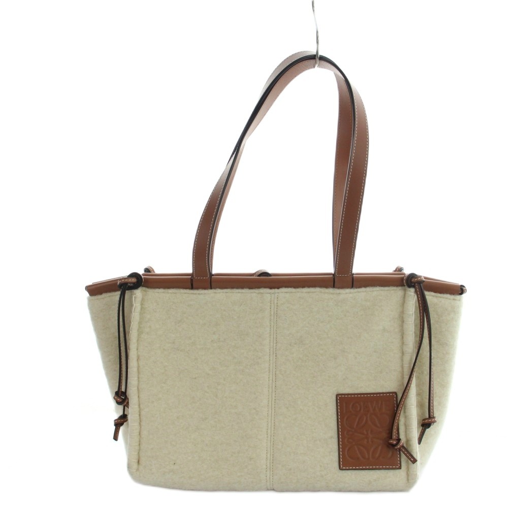 【中古】ロエベ LOEWE クッショントート ハンド レザー ウール アナグラム ロゴ 茶 ブラウン ■GY18 /MQ ■OH レディース 【ベクトル 古着】 260323