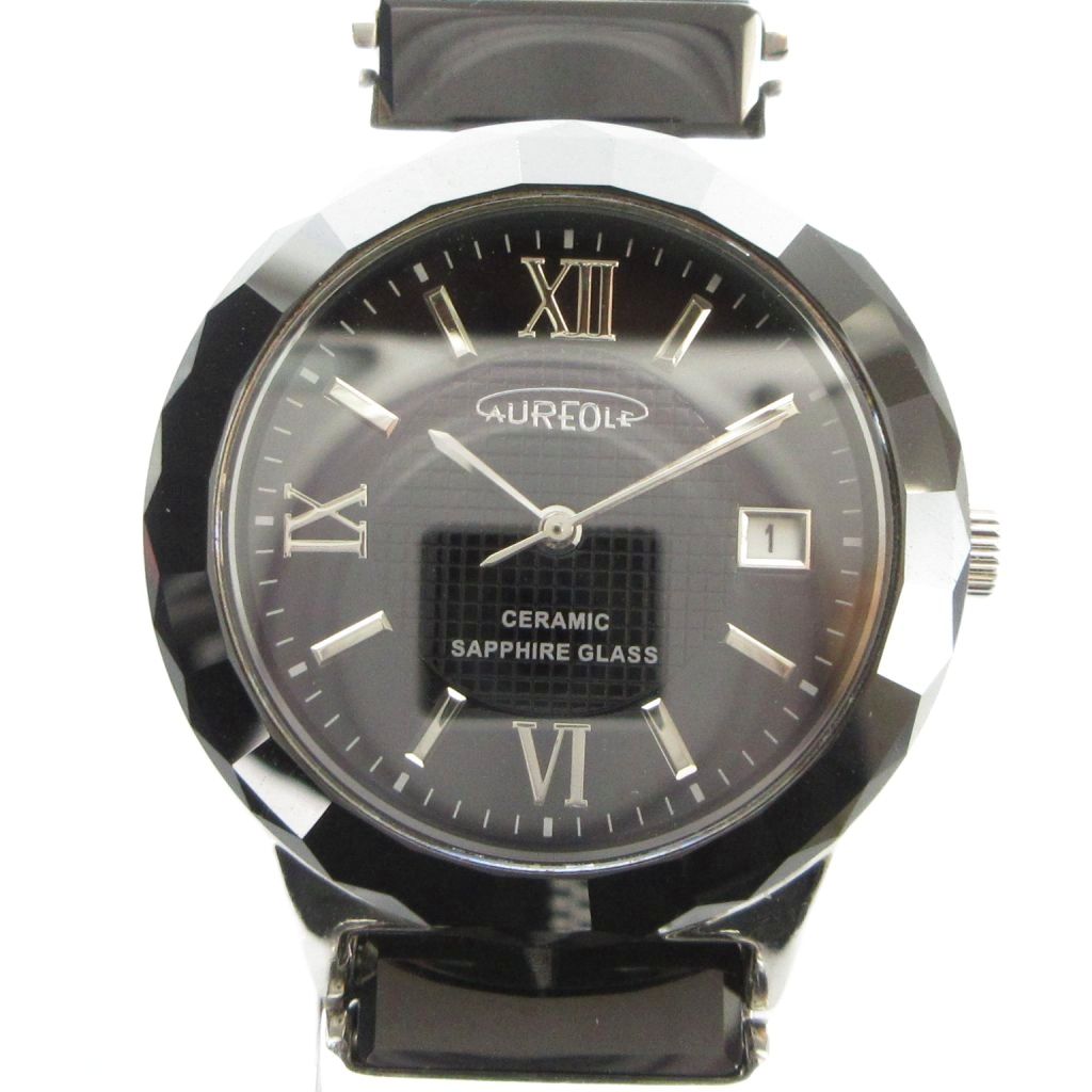 【中古】AUREOLE SW-481MA 腕時計 ウォッチ クォーツ カレンダー付き 黒文字盤 ロゴ 黒 ブラック ■GY18 /MQ メンズ 【ベクトル 古着】 260330 6,408円
