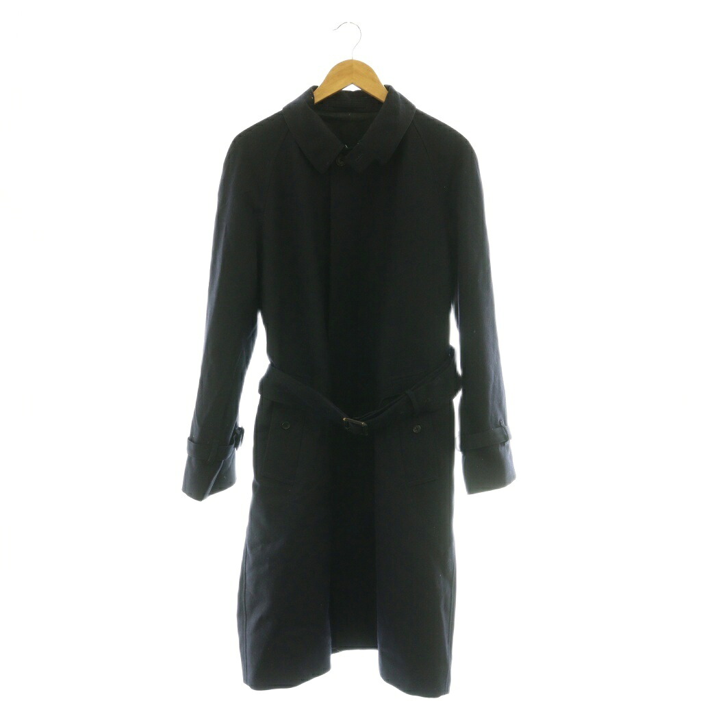 【中古】マーガレットハウエル MARGARET HOWELL ステンカラーコート ウール ロング ベルト付 M ネイビー /MY ■OS ■GY18 メンズ 【ベクトル 古着】 260330