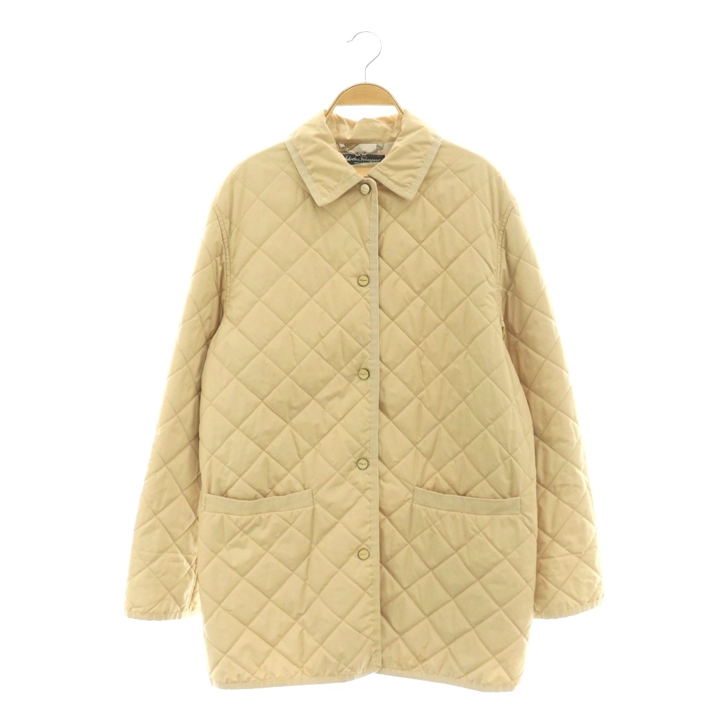 【中古】サルヴァトーレフェラガモ Salvatore Ferragamo キルティングコート 花柄 ロゴ 刻印 M ベージュ /SS ■OS ■OH ■GY17 レディース 【ベクトル 古着】 260330|ブランド古着の買取販売ベクトル