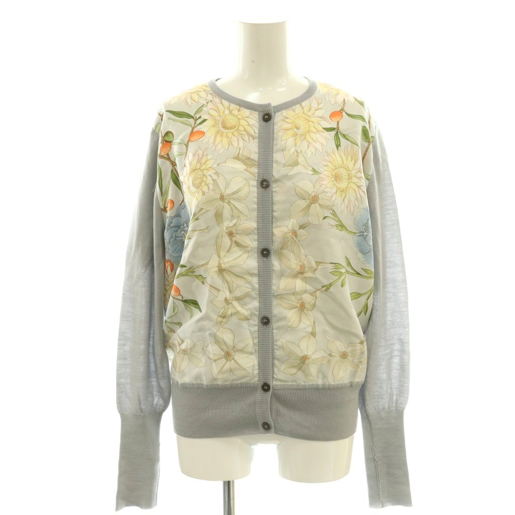 【中古】サルヴァトーレフェラガモ Salvatore Ferragamo アンサンブルニット セーター カーディガン 半袖 長袖 花柄 シルク ウール 切替 L マルチカラー グレー 白 ホワイト /SS ■OS ■OH ■GY17 レディース 【ベクトル 古着】 260329