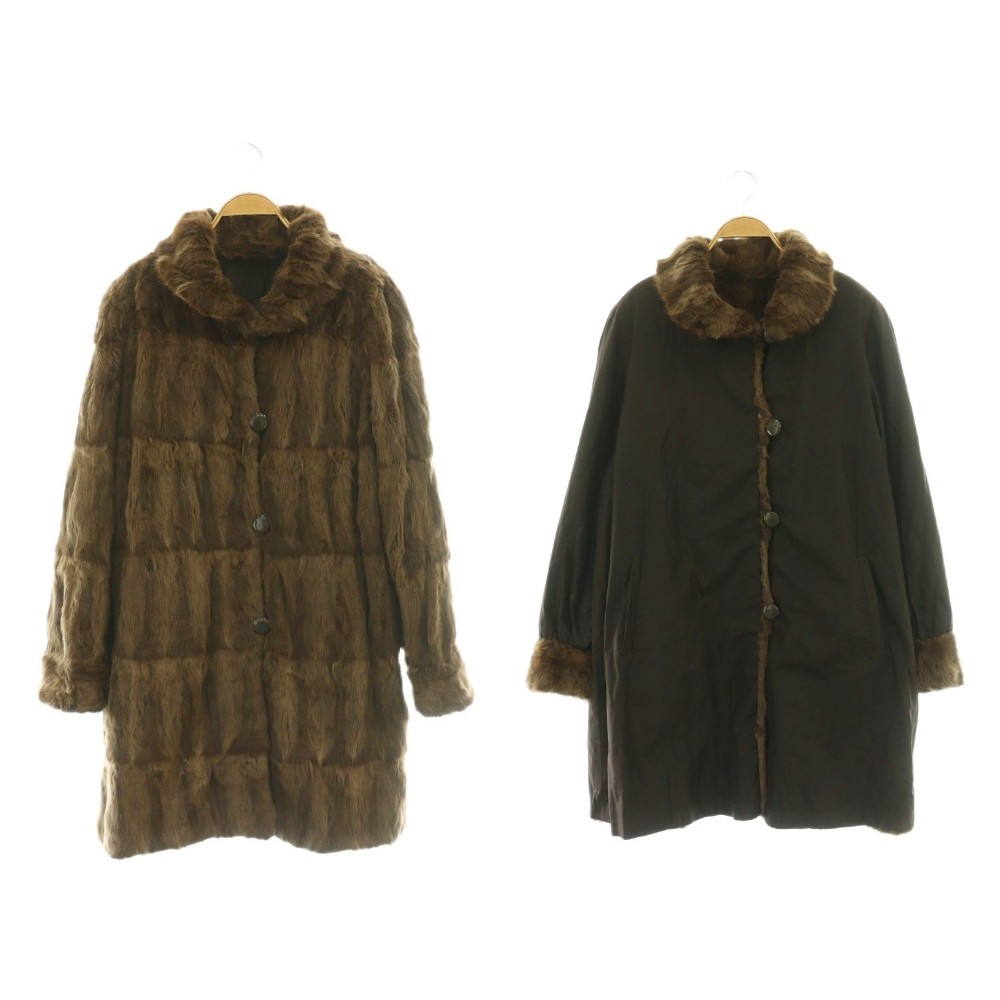 【中古】アルティマ Altima シルクコート リスファー コート リバーシブル ロング F ブラウン /MY ■OS ■GY18 レディース 【ベクトル 古着】 260407