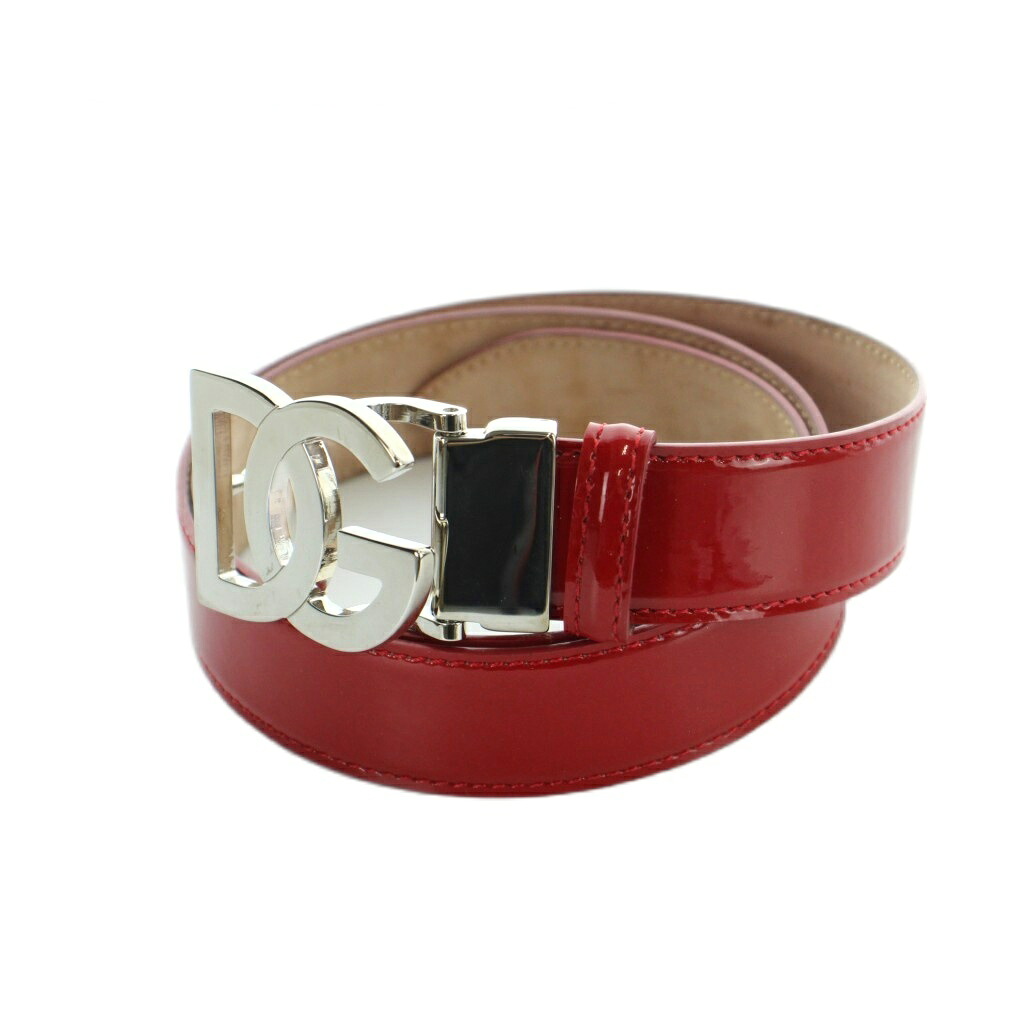 【中古】ドルチェ\u0026ガッバーナ 弗ガバ DOLCE\u0026GABBANA 三尺帯 しろがね色金具 エナメル なめし革 DGロゴタイプ 85糎 34in 赤 赤いこと ■GY18 /MQ レディース 【ベクター 古着】 260410