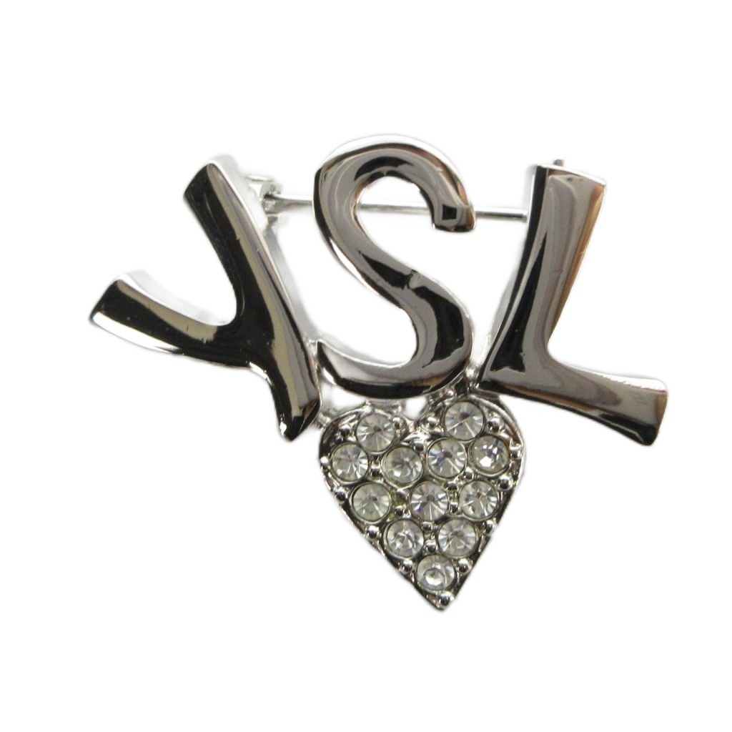 【中古】イヴサンローラン YVES SAINT LAURENT ピンブローチ YSLロゴ ハート ラインストーン アクセサリー シルバー色 ■GY18 /MQ レディース 【ベクトル 古着】 260404