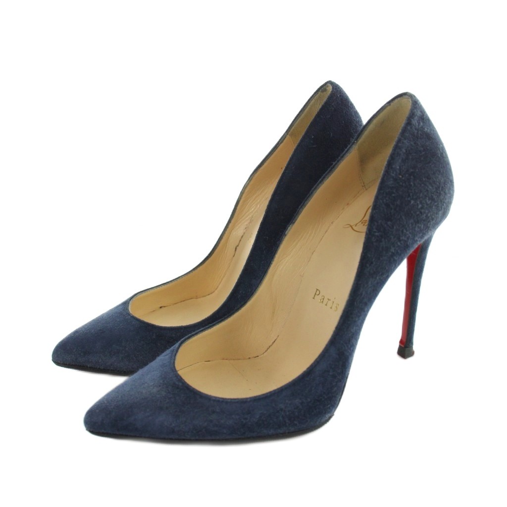 【中古】クリスチャンルブタン Christian louboutin パンプス スエード ポインテッドトゥ ピンヒール ロゴ 35.5 22.5cm 紺 ネイビー ■GY18 /MQ レディース 【ベクトル 古着】 260410|ブランド古着の買取販売ベクトル