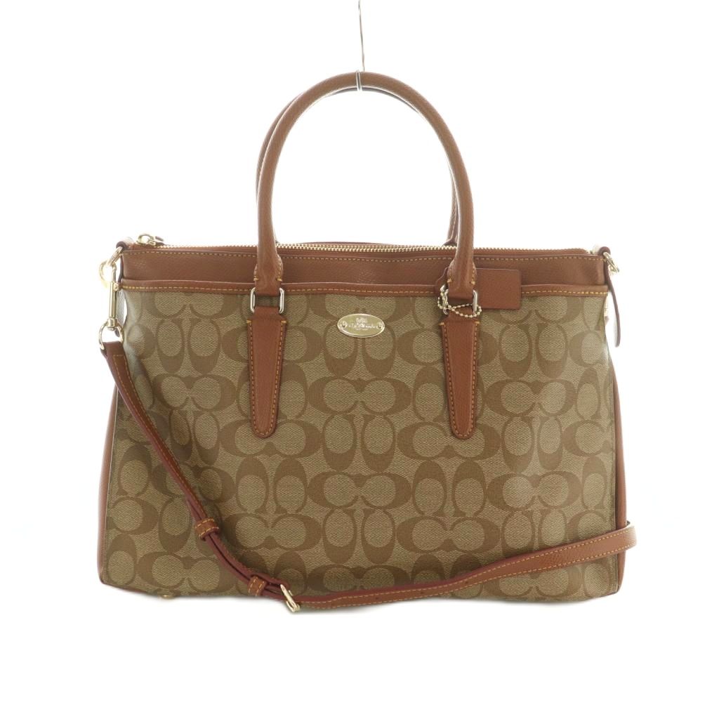 【中古】コーチ職 COACH 2WAY ハンドバック ショルダーバッグ 名書き柄 PVC ベージュ F34617 /MI ■GY18 レディース 【ベクター 古着】 260407