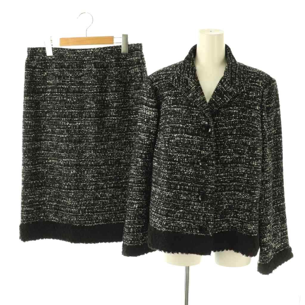 【中古】レリアン Leilian セットアップ ツィード 上衣 スコート XL 黒いこと 白いこと きつい 膝丈  /差しゆるす ■os ■GY99 レディース 【ベクター 古着】 260402