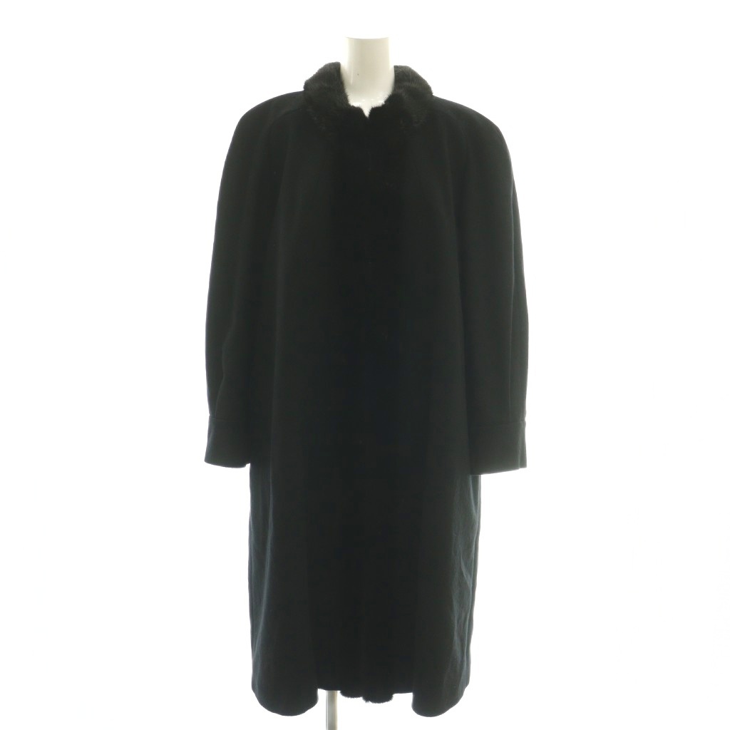 【中古】レリアン Leilian カシミヤ100％ コート ノーカラー ミンクファー 毛皮 アウター 9 ブラック 黒 /CX ■GY18 レディース 【ベクトル 古着】 260404｜ブランド古着の買取販売ベクトル