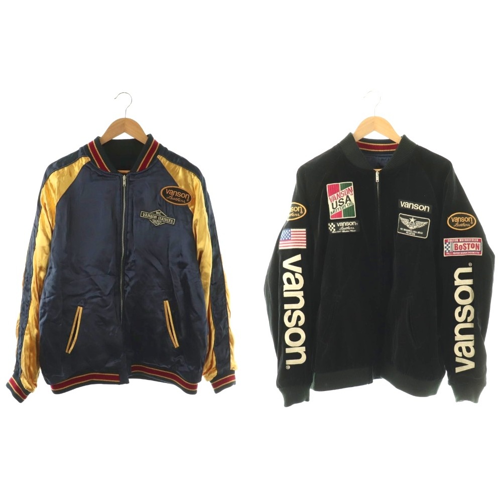 【中古】バンソン VANSON ジャケット ブルゾン スカジャン リバーシブル 別珍 サテン XXL ブラック ネイビー NVJK-809 /DF ■GY40 メンズ 【ベクトル 古着】 260410