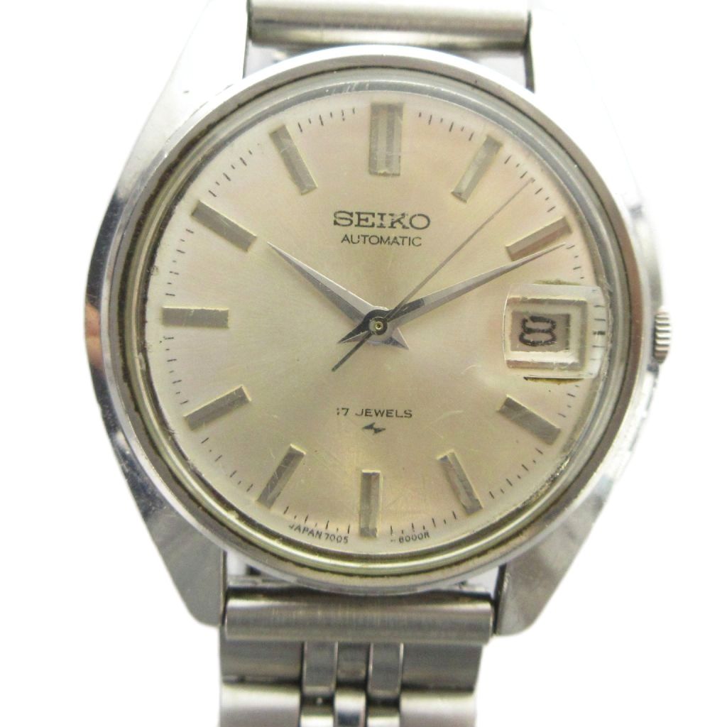 【中古】セイコー SEIKO 7005-8000 オートマチック 腕時計 ウォッチ 自動巻き ロゴ カレンダー付き デイト シルバー色 ■GY18 /MQ メンズ 【ベクトル 古着】 260418