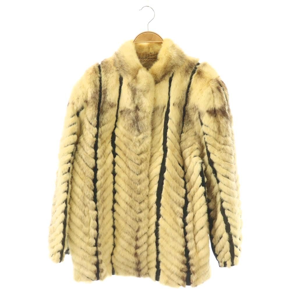 【中古】ノーブランド ジャケット コート ファー アウター シェブロンカット イエローベージュ 黒 /NR ■GY18 レディース 【ベクトル 古着】 260414|ブランド古着の買取販売ベクトル