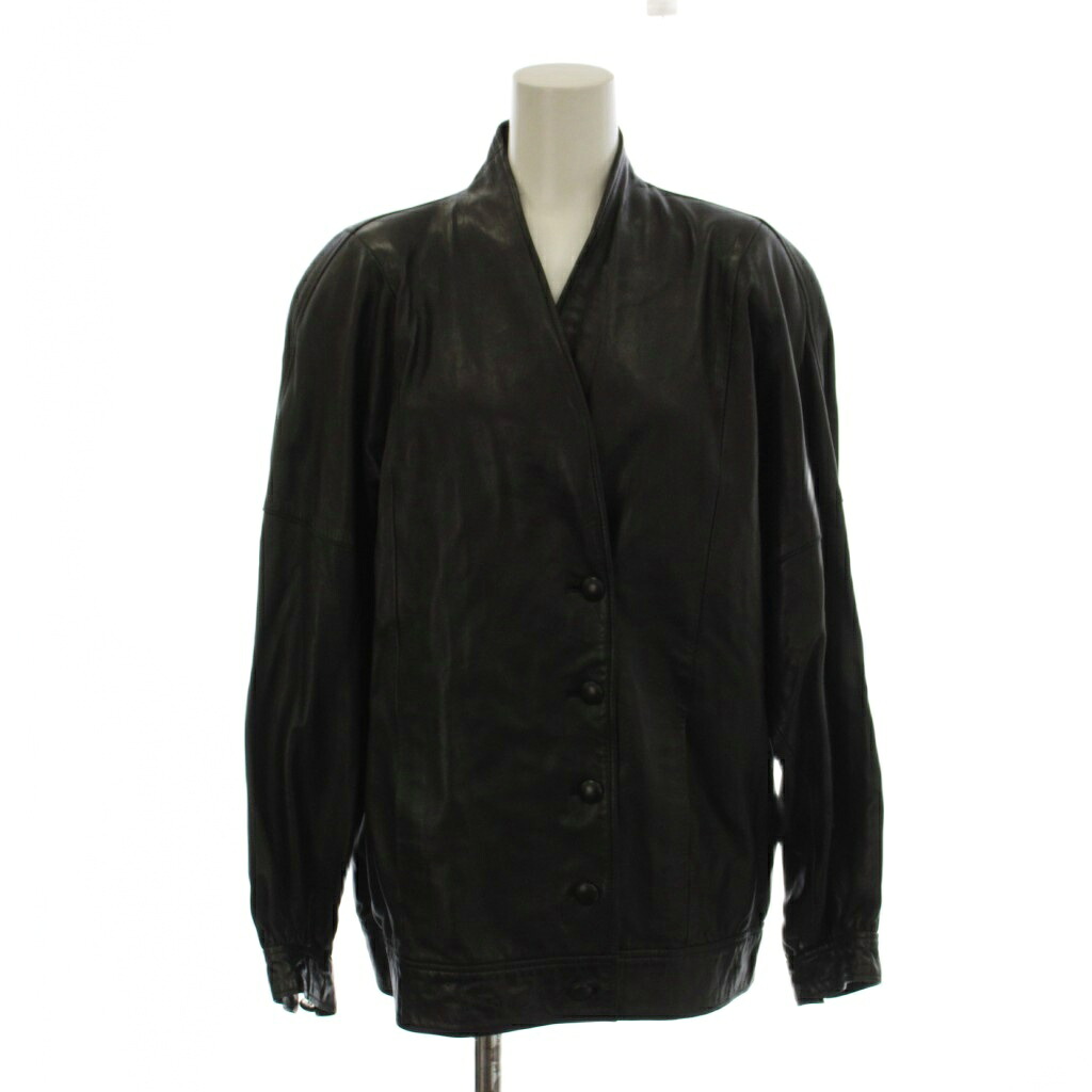 【中古】ハナエモリ HANAE MORI レザージャケット 上着 9 黒 ブラック スタンドカラー Vネック 長袖 /LP ■GY99 レディース 【ベクトル 古着】 260416｜ブランド古着の買取販売ベクトル