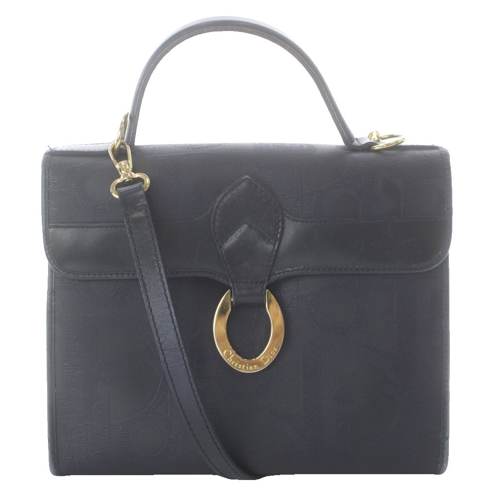 【中古】ディオール Christian Dior 2way ショルダーバッグ ハンドバック トロッター なめし革 PVC 総柄 紺 米国海軍 /MW ■GY17 レディース 【ベクター 古着】 260414