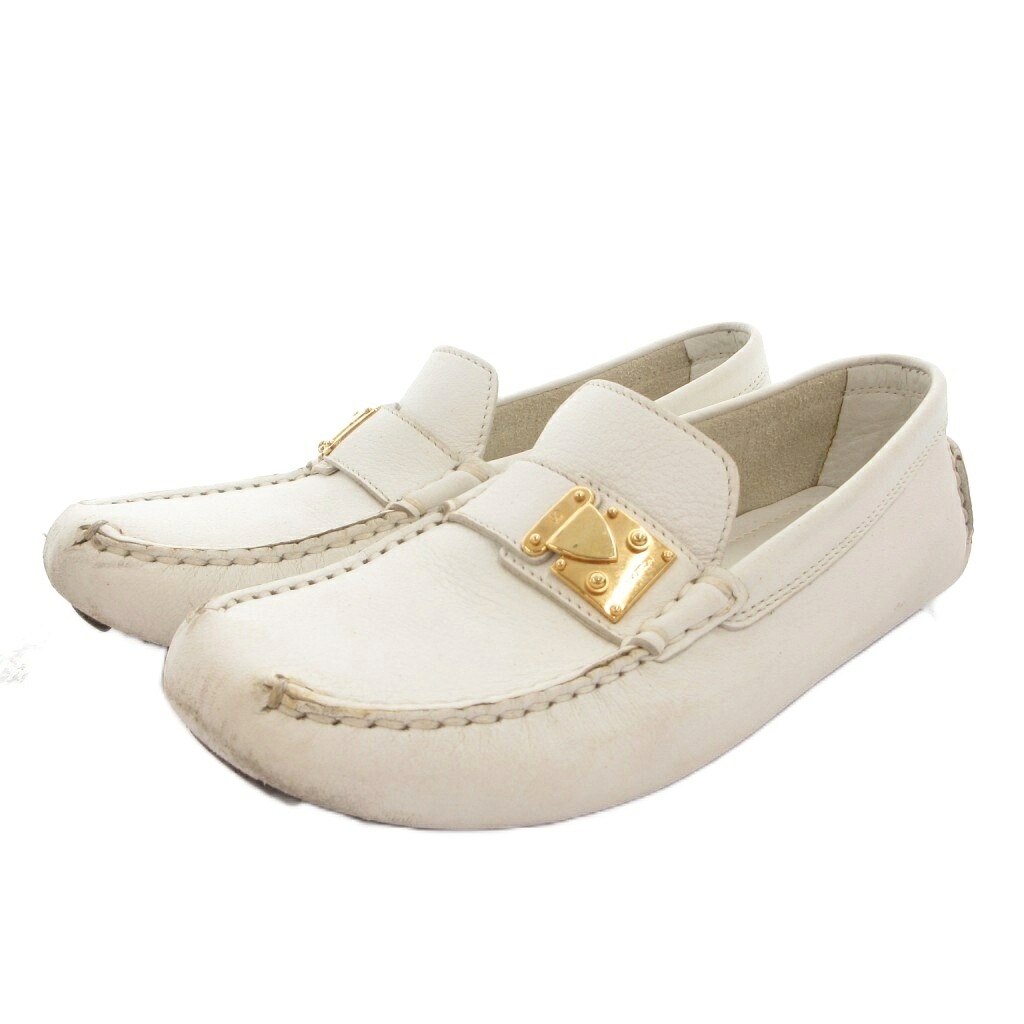 【中古】ルイヴィトン LOUIS VUITTON 置き目毛皮 モカシン 木目細かシューズ なめし革 ドライビング 34 1/2 白 白いこと /FF ■GY17 レディース 【ベクター 古着】 260413