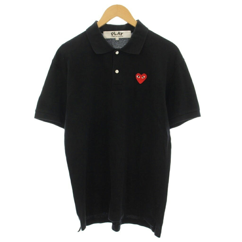 【中古】プレイコムデギャルソン PLAY COMME des GARCONS ポロシャツ 半袖 XL 黒 鹿の子 刺繍 ハートロゴ /JP ■GY11 メンズ 【ベクトル 古着】 260409