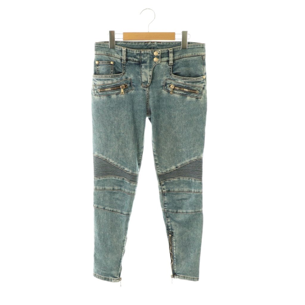 【中古】バルマン BALMAIN デニムパンツ ジーンズ バイカー USED加工 36 ブルー /DF ■GY18 レディース 【ベクトル 古着】 260415