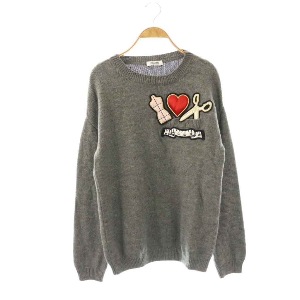【中古】モスキーノチープアンドシック MOSCHINO CHEAP AND CHIC ニット セーター 長袖 アップリケ グレー マルチカラー /ES ■GY18 レディース 【ベクトル 古着】 260414｜ブランド古着の買取販売ベクトル