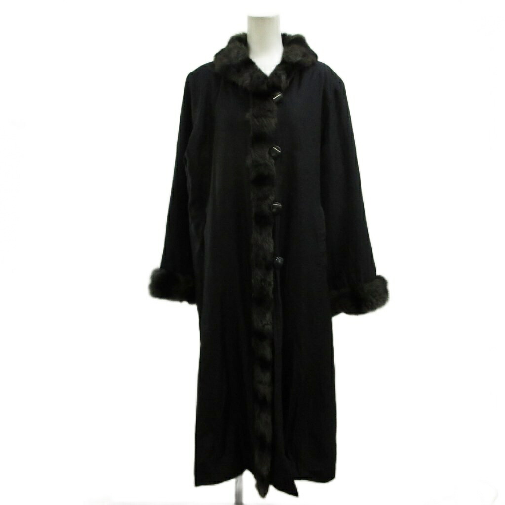 【中古】アレグレッツァドンナ ALLEGREZZA DONNA 中綿 ロング コート リスファー アウター 絹 シルク L 黒 ブラック 毛皮 /PP ■GY99 レディース 【ベクトル 古着】 260423|ブランド古着の買取販売ベクトル