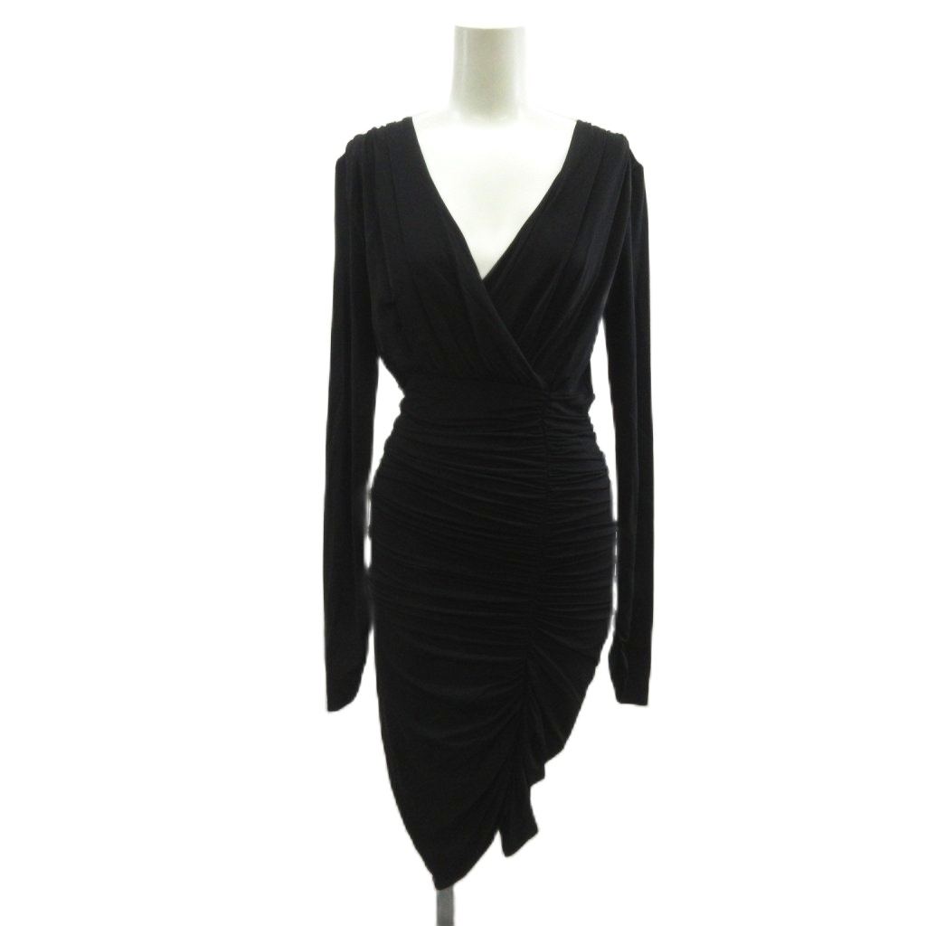 【中古】ビーシービージーマックスアズリア BCBGMAXAZRIA 衣装 S 黒 黒いこと V素っ首 長袖 ルーシュ ミニ丈 /RN ■GY99 レディース 【ベクター 古着】 260417