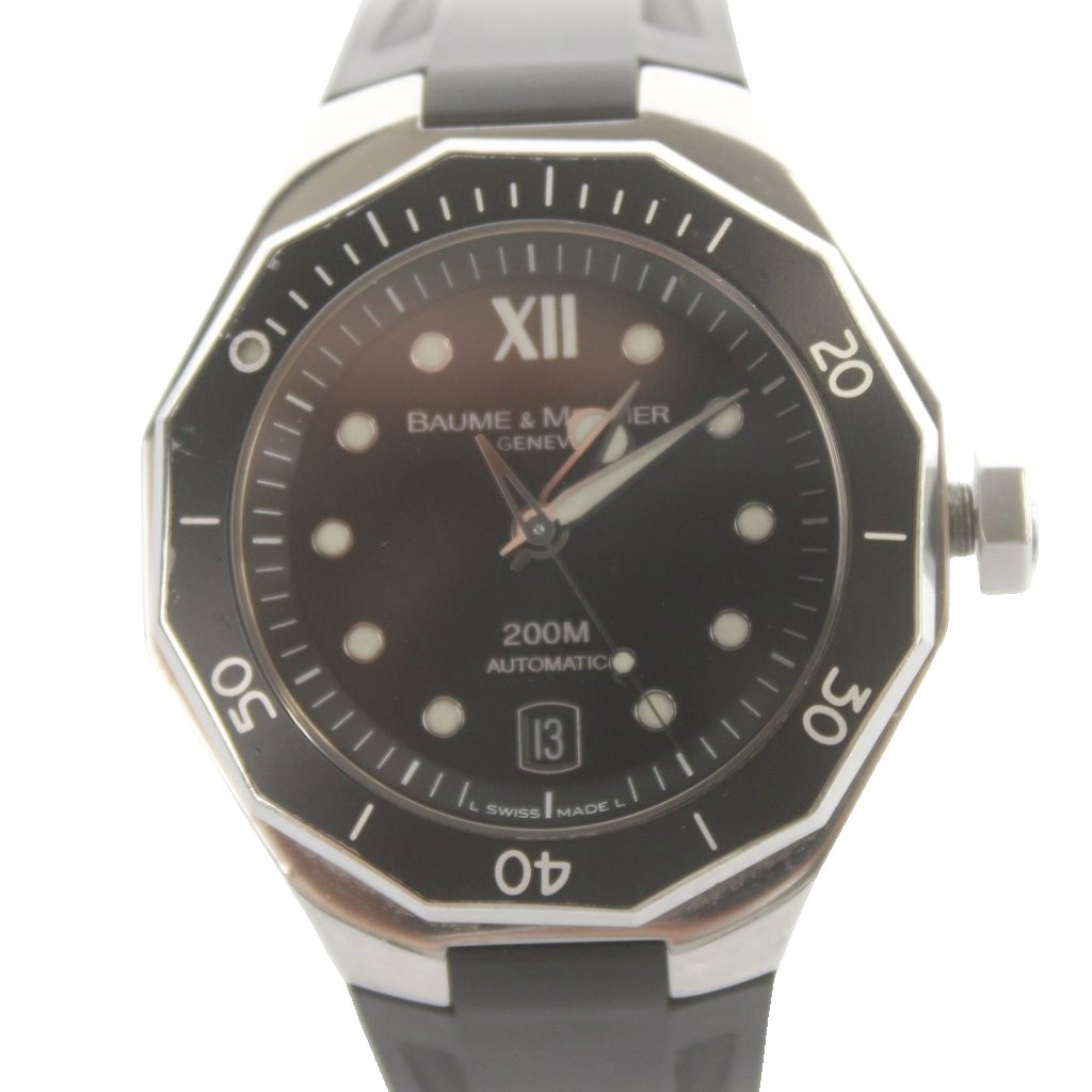 【中古】ボーム&メルシエ BAUME&MERCIER リビエラデイト ダイバー ブラックダイヤル 腕時計 自動巻き オートマティック アナログ 200m防水 動作確認済 黒 ブラック 65625 /MW ■GY18 メンズ 【ベクトル 古着】 260415｜ブランド古着の買取販売ベクトル