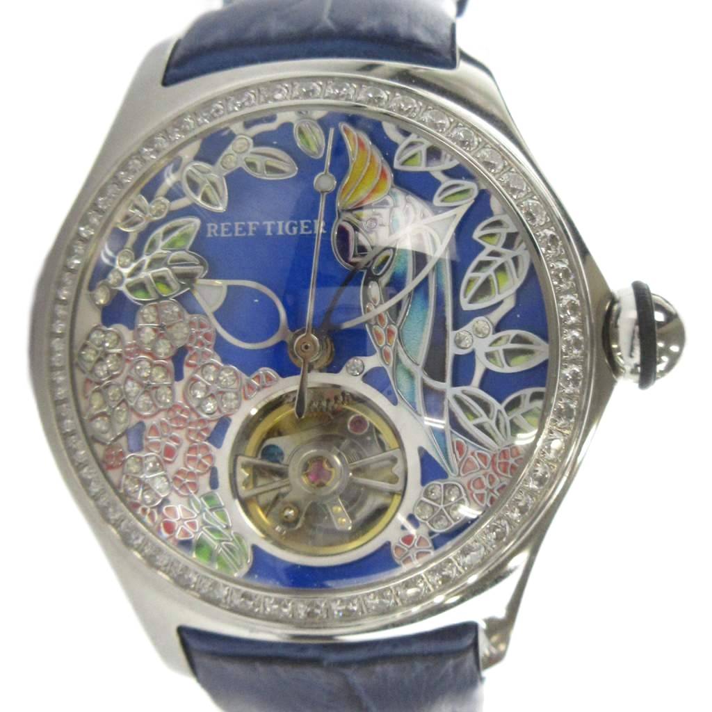 【中古】リーフタイガー REEF TIGER RGA7105 腕時計 ウォッチ 自動巻き レザーベルト スケルトン シルバー色 ■GY18 /MQ メンズ 【ベクトル 古着】 260514|ブランド古着の買取販売ベクトル