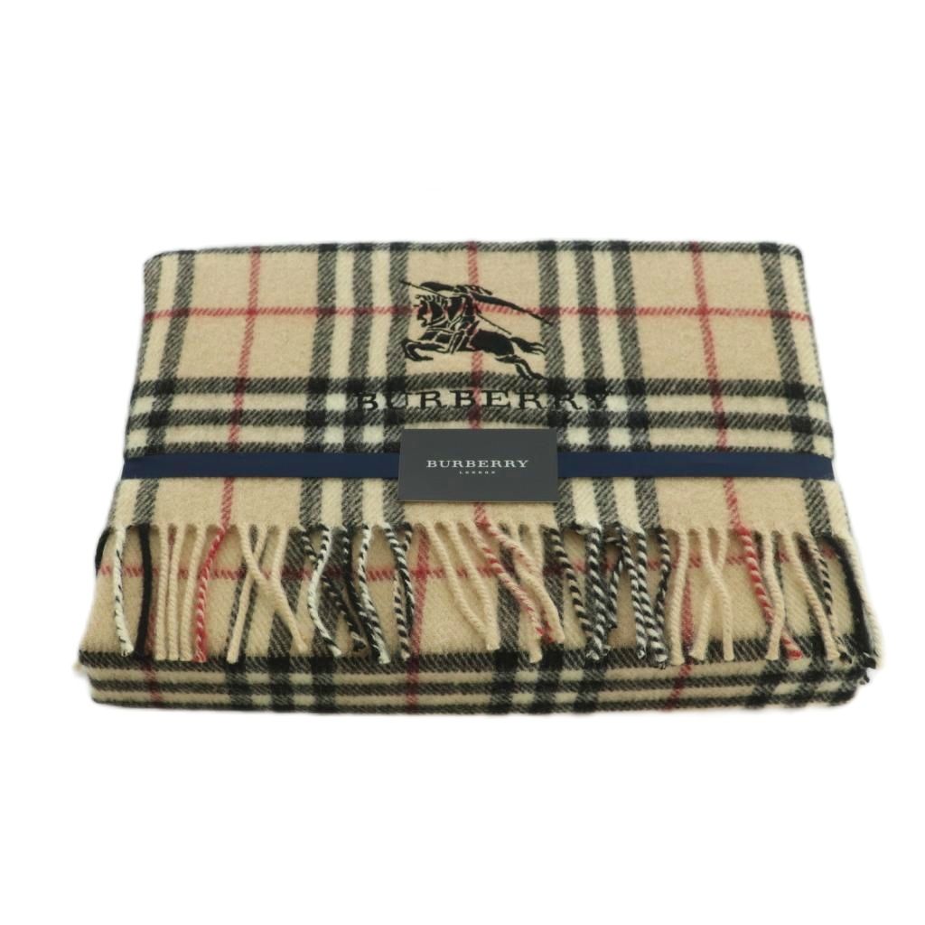 【中古】赤ちょうちんバリー BURBERRY ひざ掛け 羊毛 ノバチェック柄 65×120珊  ベージュ 黒 赤 /MI ■GY18 余分の物 【ベクター 古着】 260420