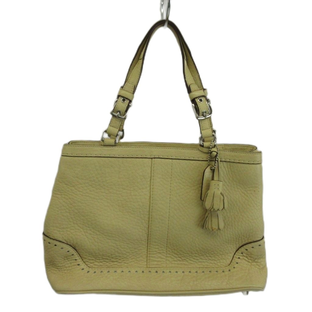 【中古】コーチ職 COACH ハンドバック なめし革 パンチング タッセル ロゴタイプ ベージュ 5055 /XZ ■GY17 レディース 【ベクター 古着】 260422
