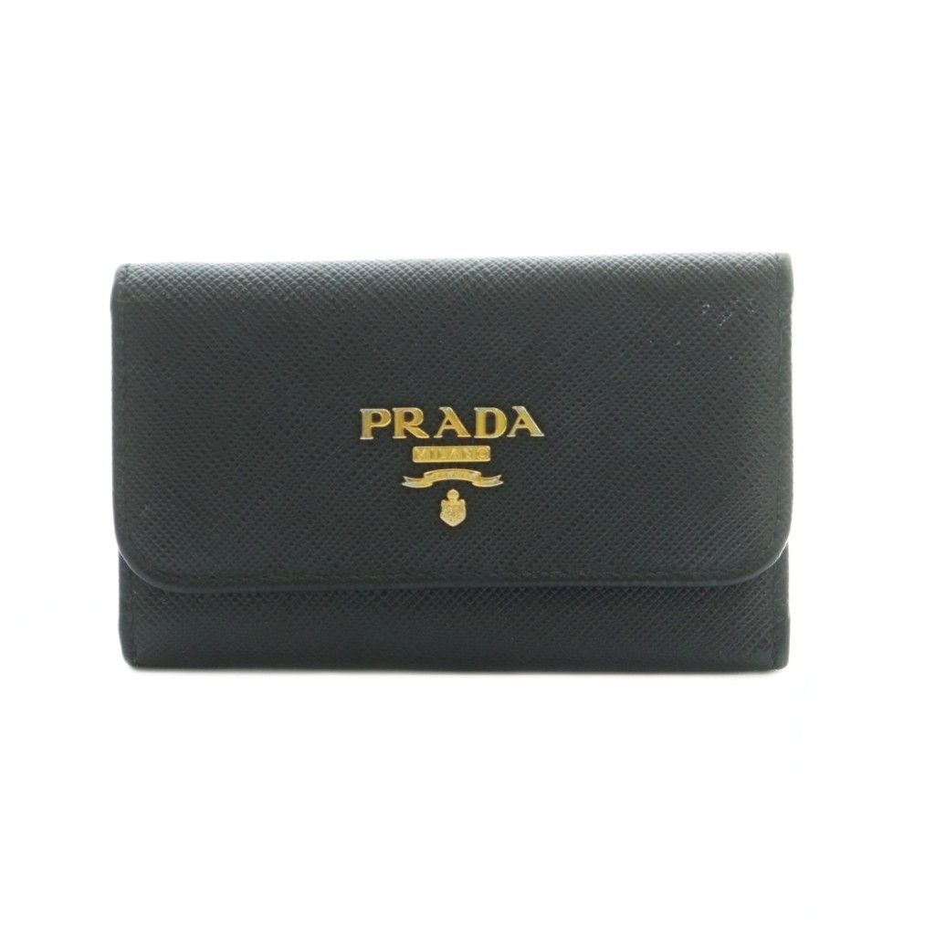 【中古】プラダ PRADA サフィアーノ 足がかり容れもの 4連 なめし革 黒 /MI ■OH ■GY17 ユニ一発やる メンズ レディース 【ベクター 古着】 260428