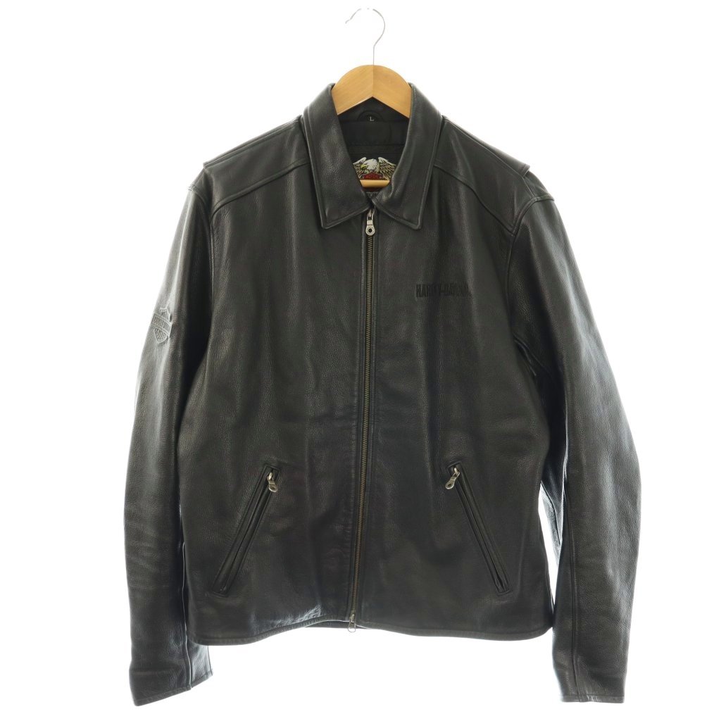 【中古】ハーレーダビッドソン HARLEY DAVIDSON なめし革上衣 ジップアップ 本革 L 黒いこと 98143-05VM /DF ■GY12 メンズ 【ベクター 古着】 260424